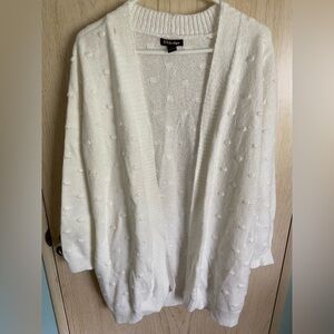 By design Swiss Dot Cardigan Pockets Long Length Winter White Sz Small READ